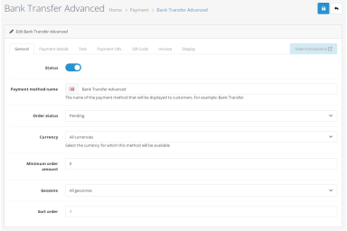 Bank Transfer Advanced for OpenCart 4
