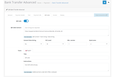 Bank Transfer Advanced for OpenCart 4