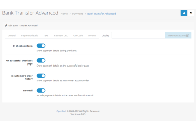 Bank Transfer Advanced for OpenCart 4