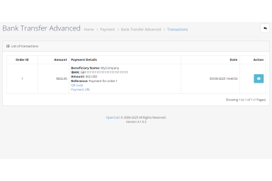 Bank Transfer Advanced for OpenCart 4