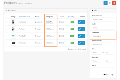 Category in Admin Product List for OpenCart 4
